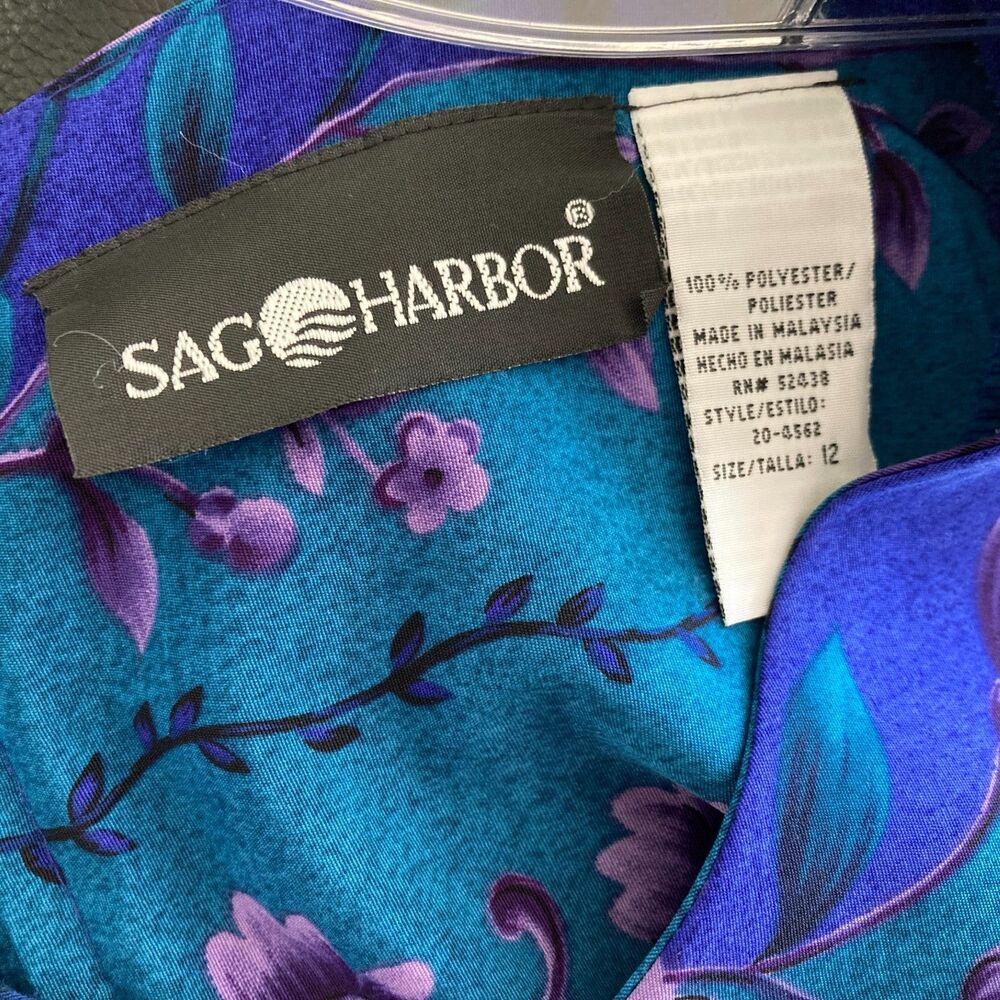 Vintage Sag Harbor Maxi Dress Size 12 Purple Green Fitted Sheath Front Slit - Picture 3 of 9